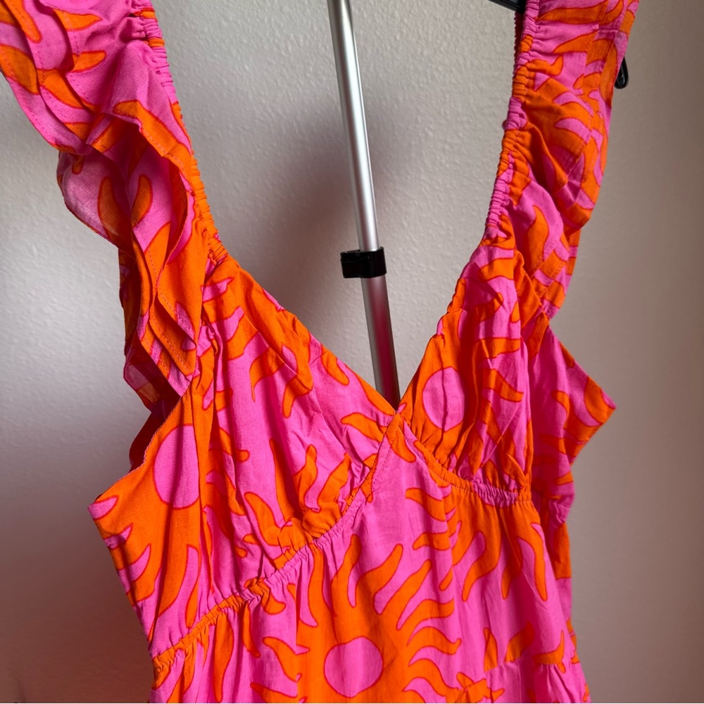 NWT J.Marie Mara Floral V-Neck Ruffle Sleeve Midi A-Line Dress Sz L - Picture 9 of 13
